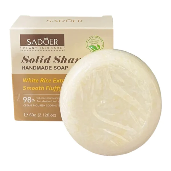 White Rice Organic Solid Shampoo – Handmade Soap for Smooth, Fluffy Hair